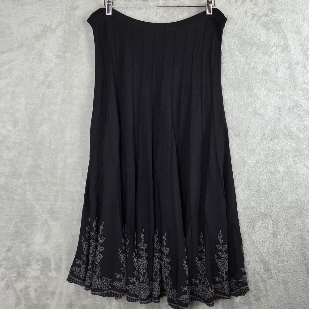 Coldwater Creek Black A-Line Midi Skirt with Embellished Pleats
